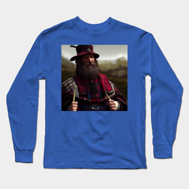 Scottish Highlander in Clan Tartan Long Sleeve T-Shirt by Grassroots Green